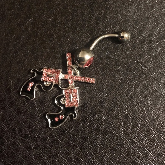 Wild west pink rhinestone Surgical steel belly button ring NWT - Picture 2 of 2